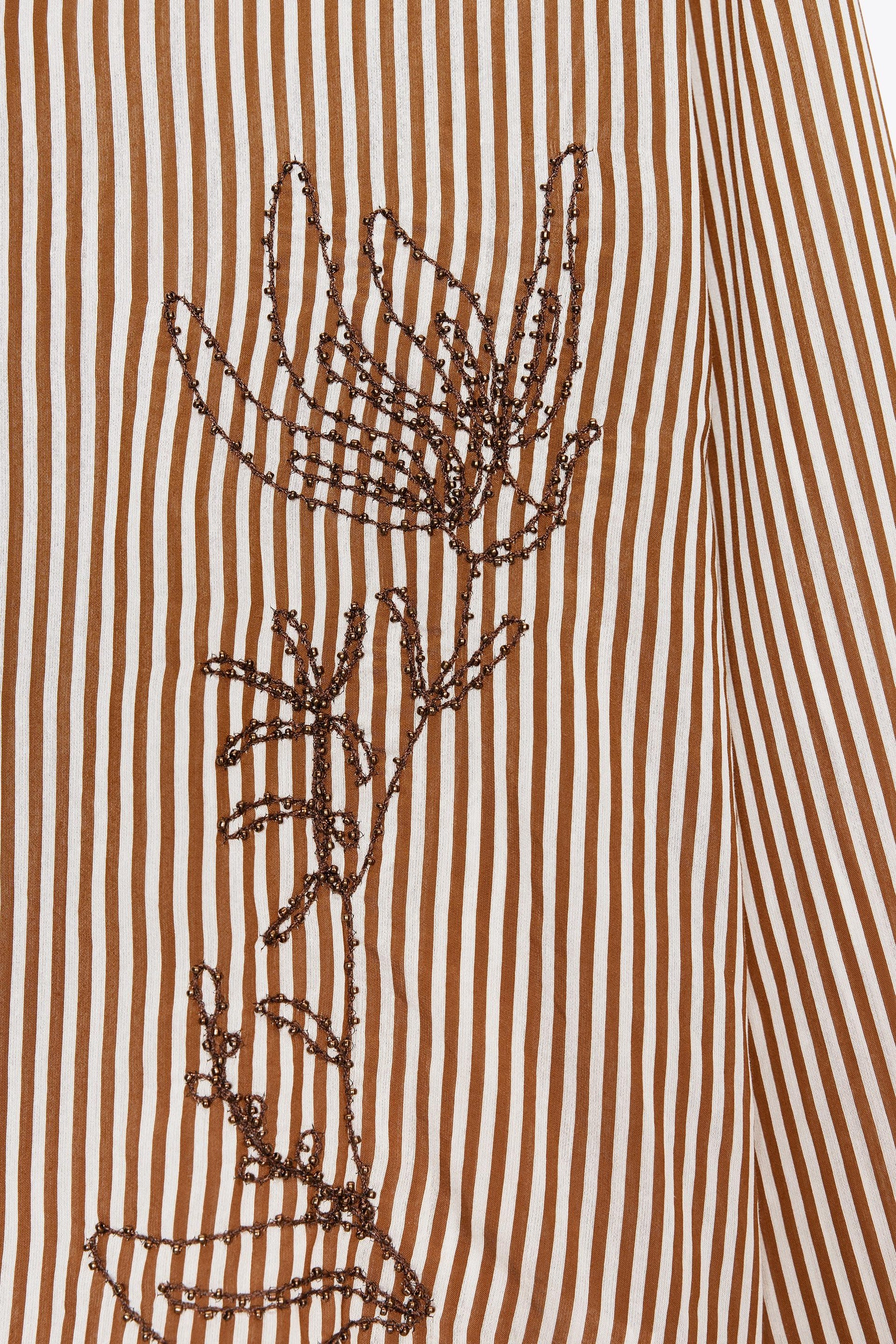 Embroidered Beaded Striped Shirt