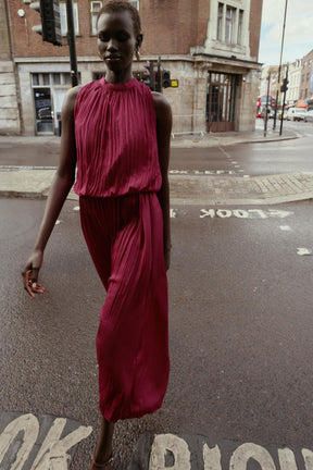 CREASED-EFFECT PLEATED MIDI DRESS - Image 6