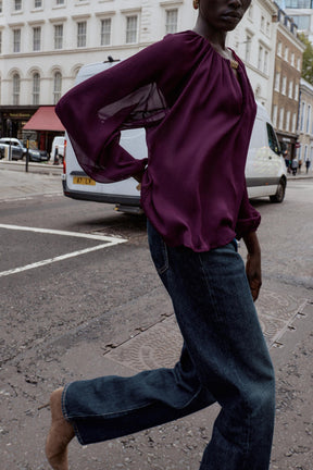 SEMI-SHEER BLOUSE WITH TRIM