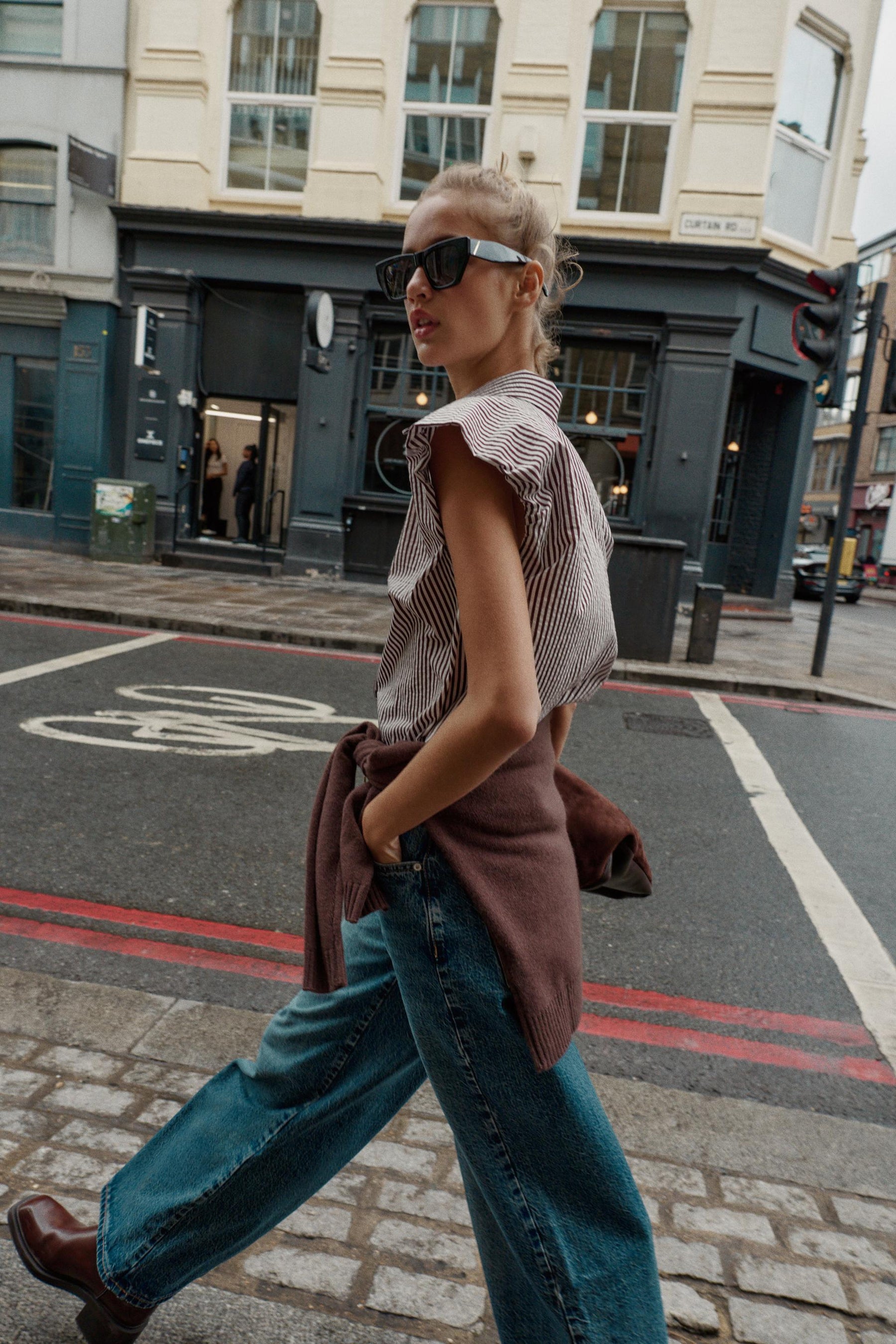 Striped Balloon Sleeve Shirt