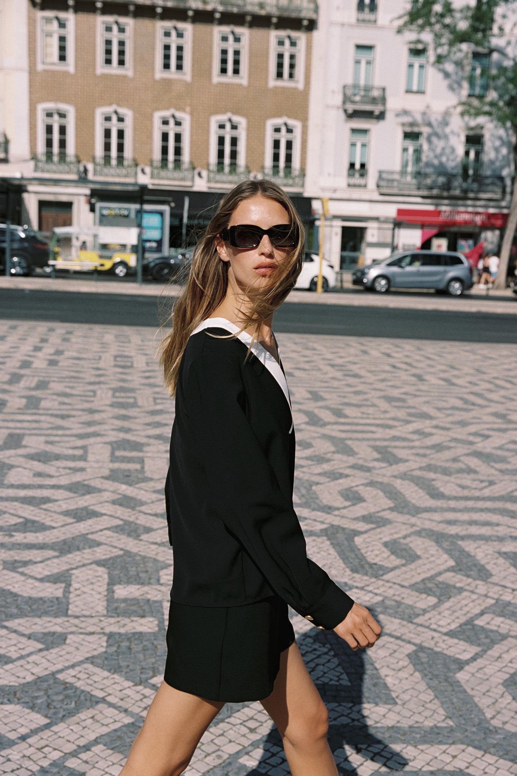 CONTRAST CREPE SHIRT