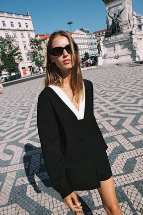 CONTRAST CREPE SHIRT