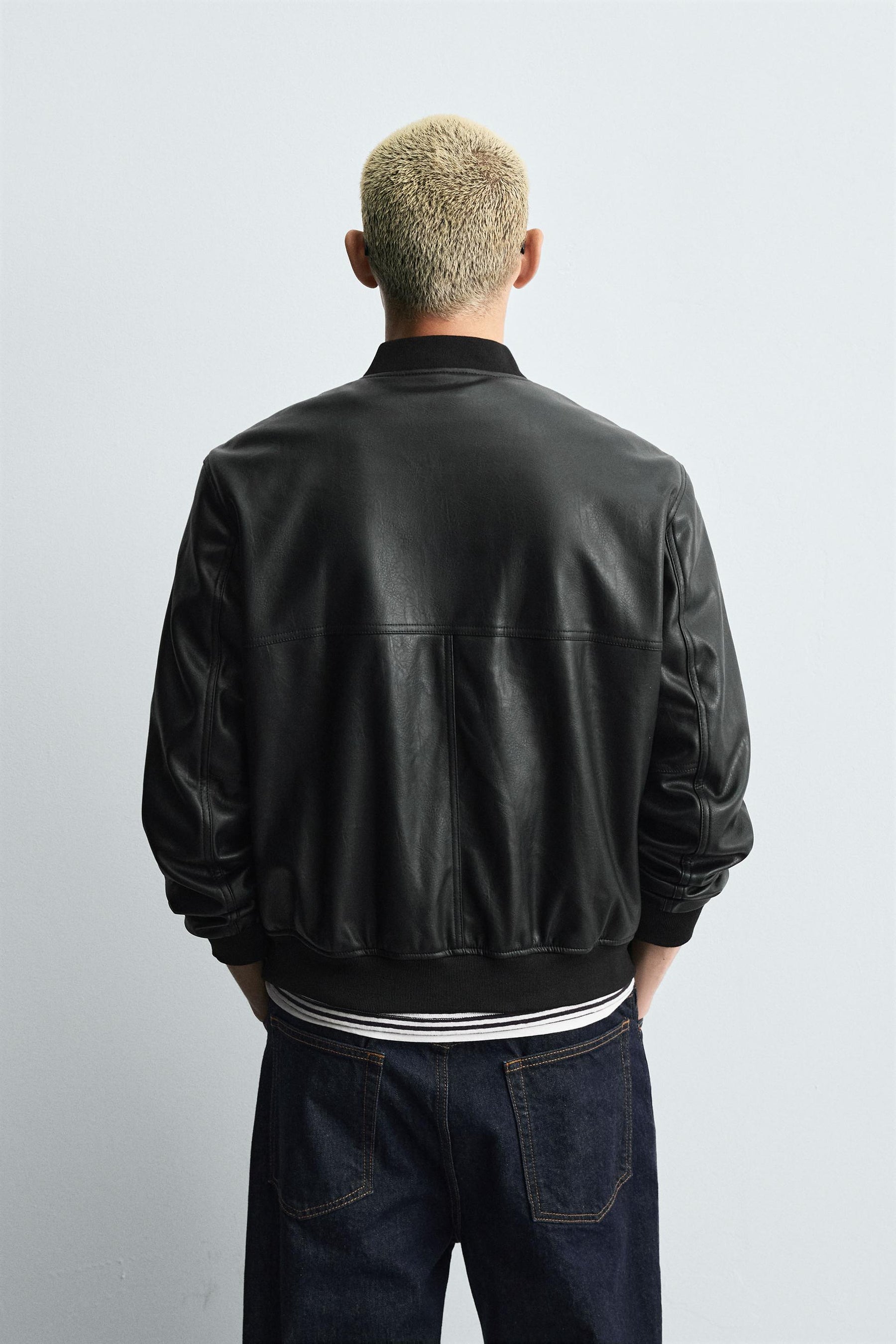 LEATHER EFFECT BOMBER JACKET - Image 3