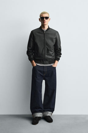 LEATHER EFFECT BOMBER JACKET - Image 1