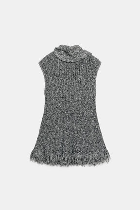 KNIT TOP WITH SCARF AND FRINGED HEM - Image 2