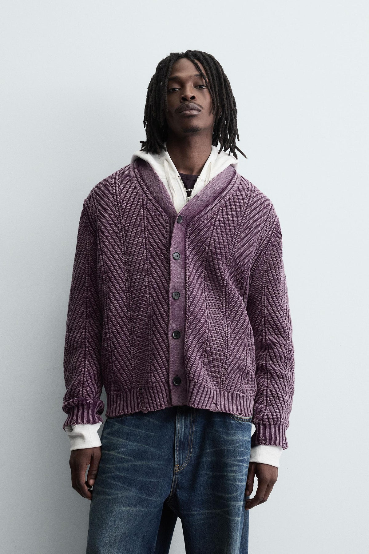 DISTRESSED EFFECT TEXTURED CARDIGAN - Image 2