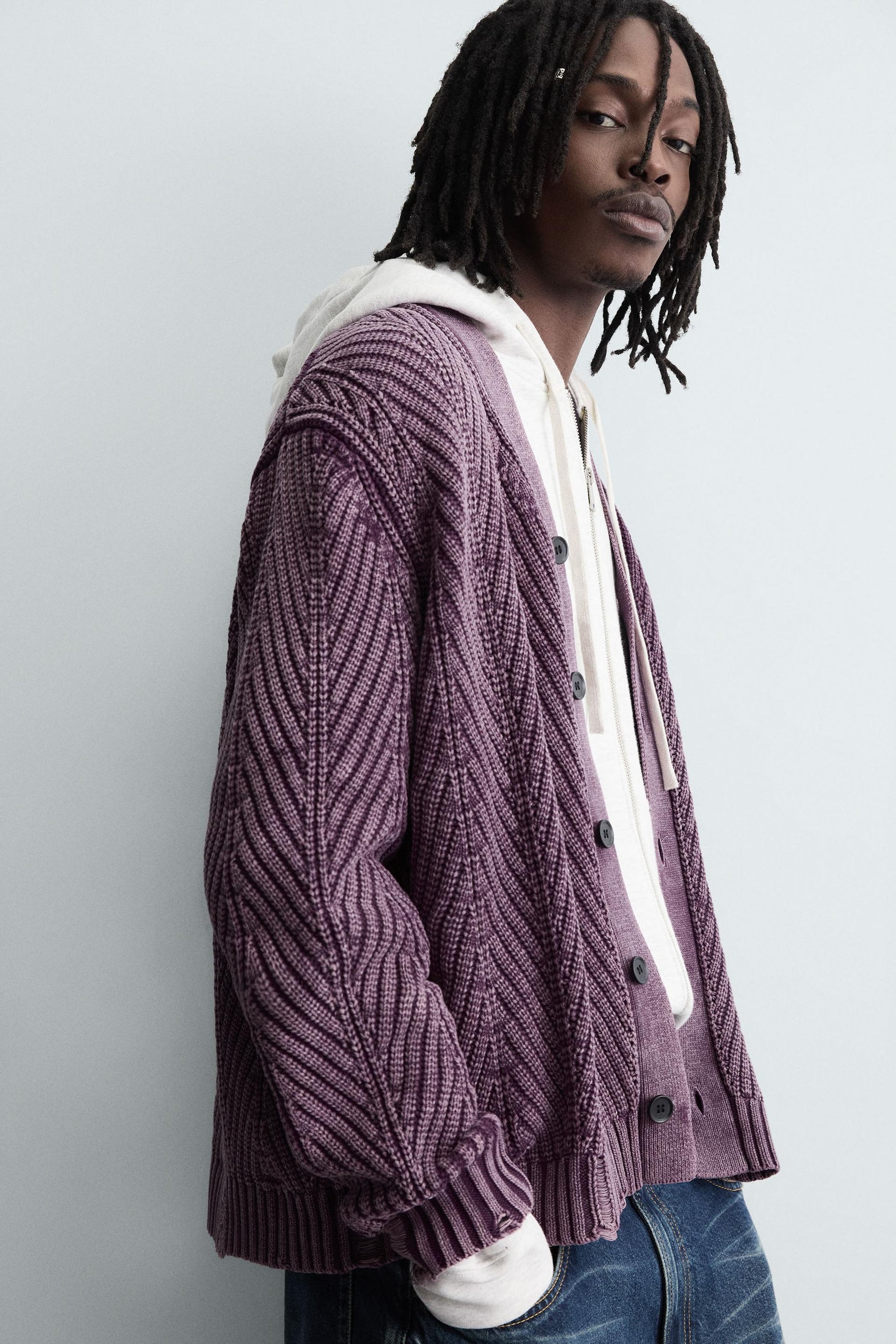 DISTRESSED EFFECT TEXTURED CARDIGAN - Image 5