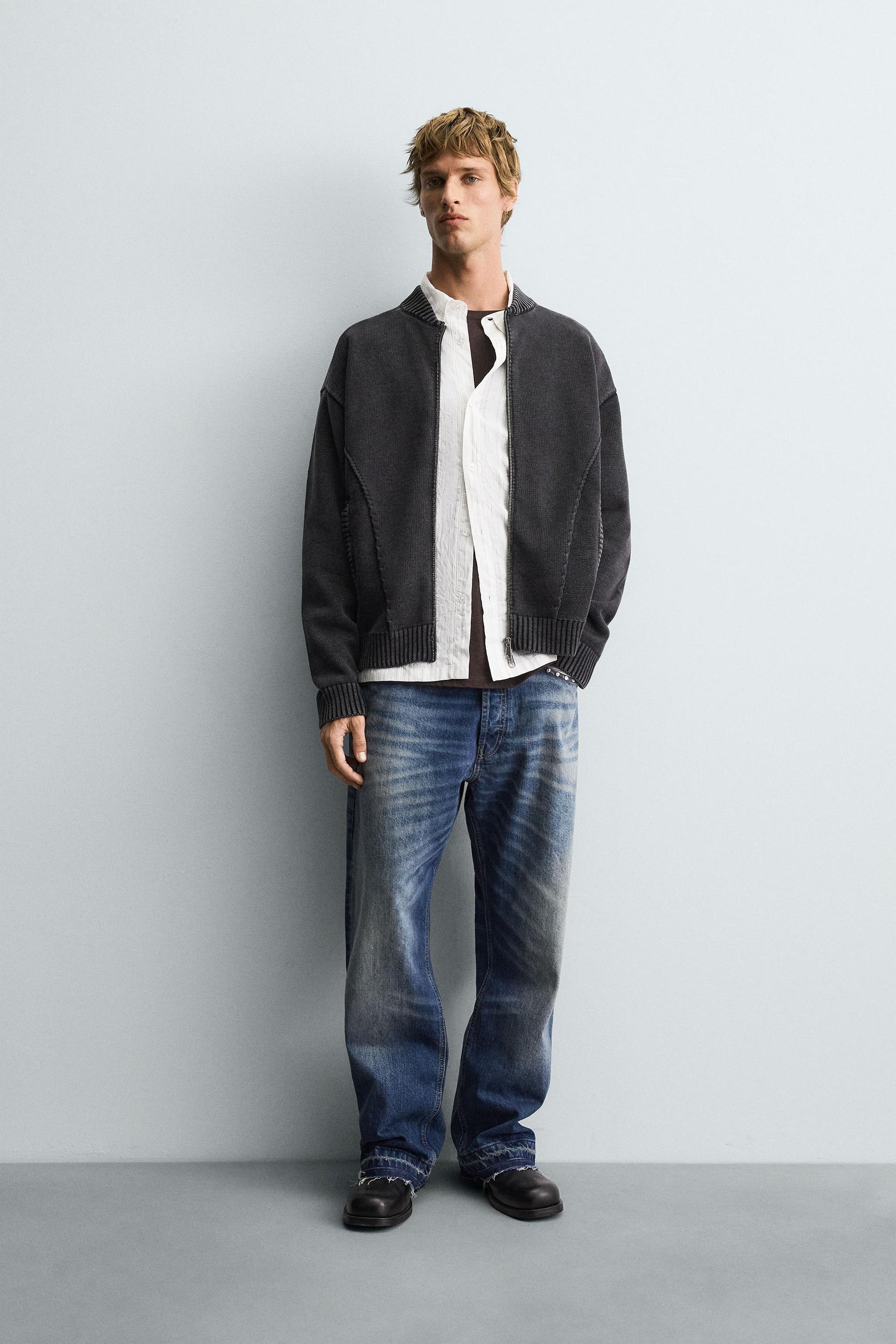 WASHED KNIT BOMBER JACKET - Image 1