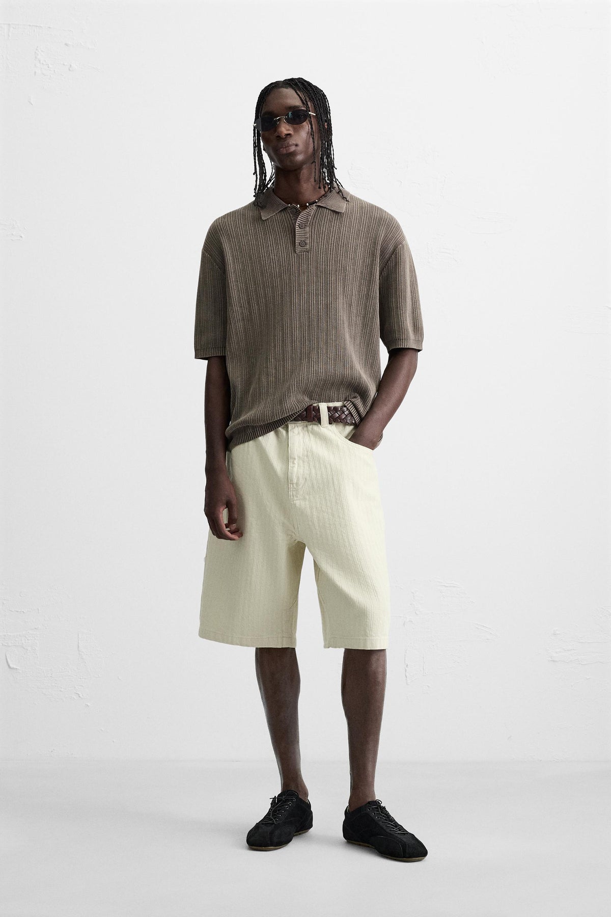 WASHED TEXTURED KNIT POLO SHIRT - Image 1