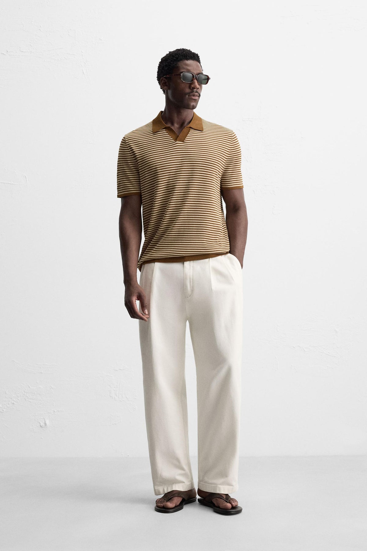 STRIPED KNIT POLO SHIRT - Image 1