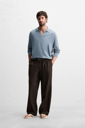 COTTON BLEND KNIT POLO SHIRT - Image 1