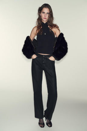 GATHERED KNIT HALTER TOP - Image 1