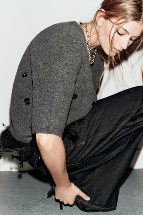 Sequin Feather Wool Jumper