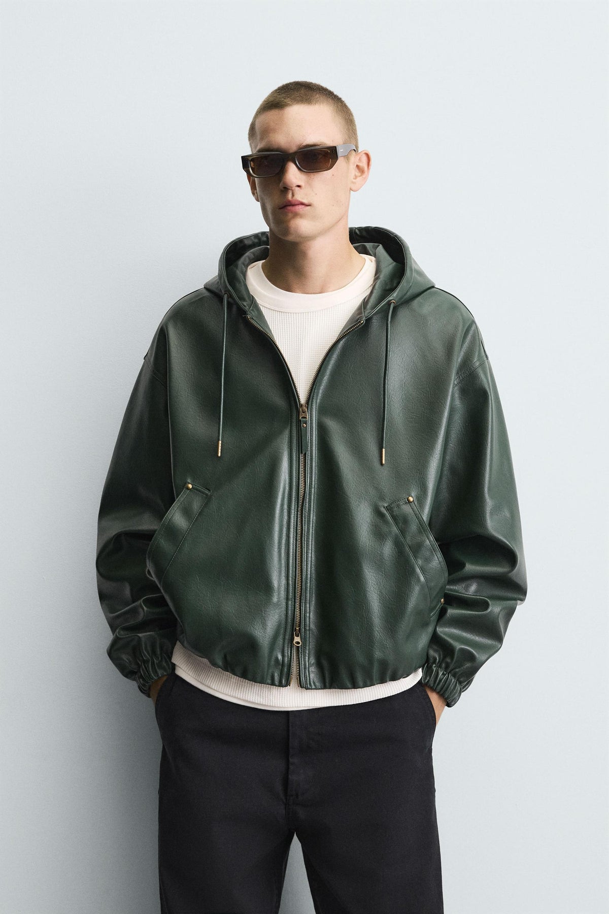 HOODED LEATHER EFFECT JACKET - Image 2