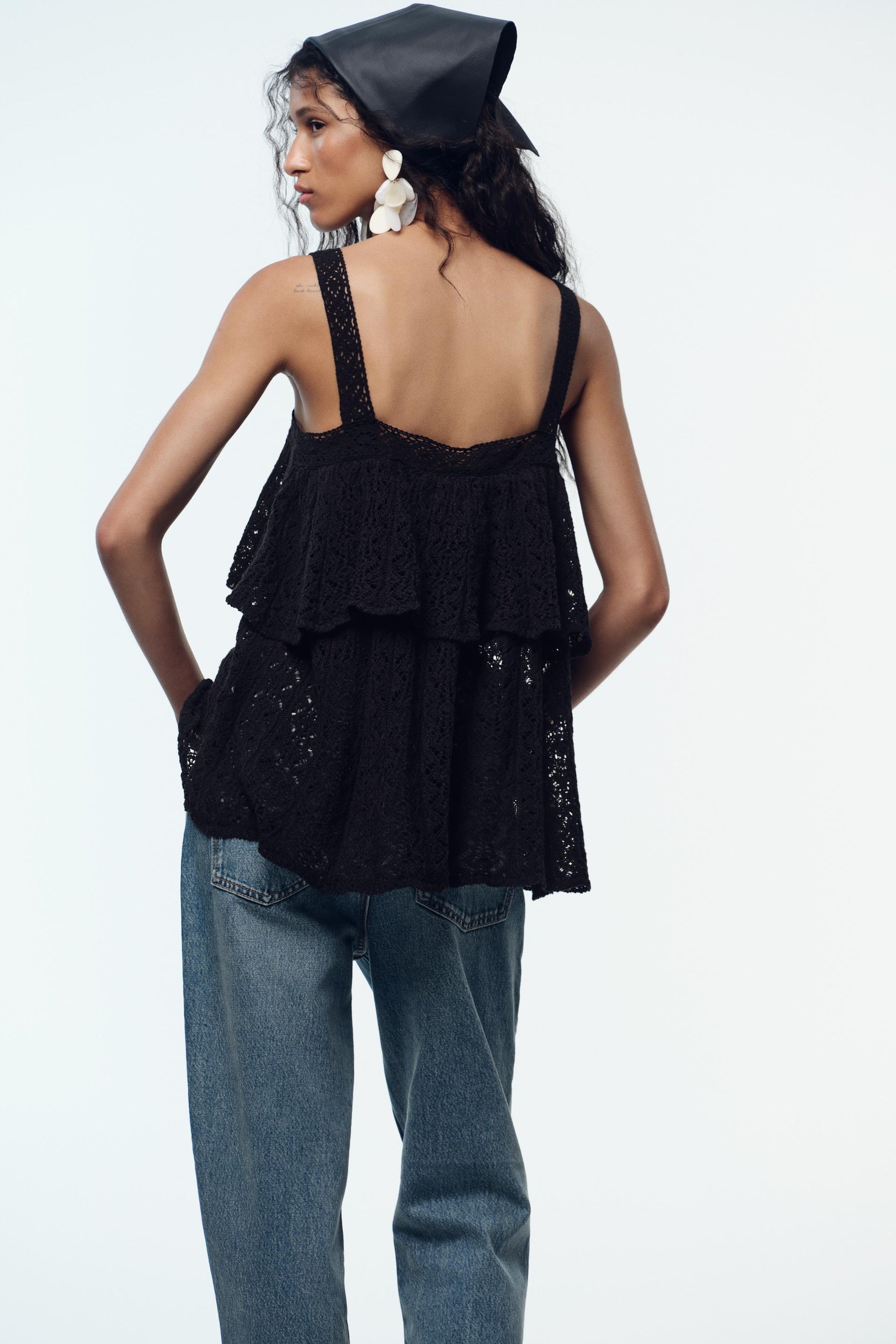 POINTELLE KNIT TOP WITH RUFFLE - Image 4