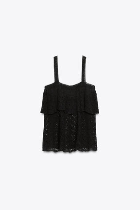 POINTELLE KNIT TOP WITH RUFFLE - Image 7