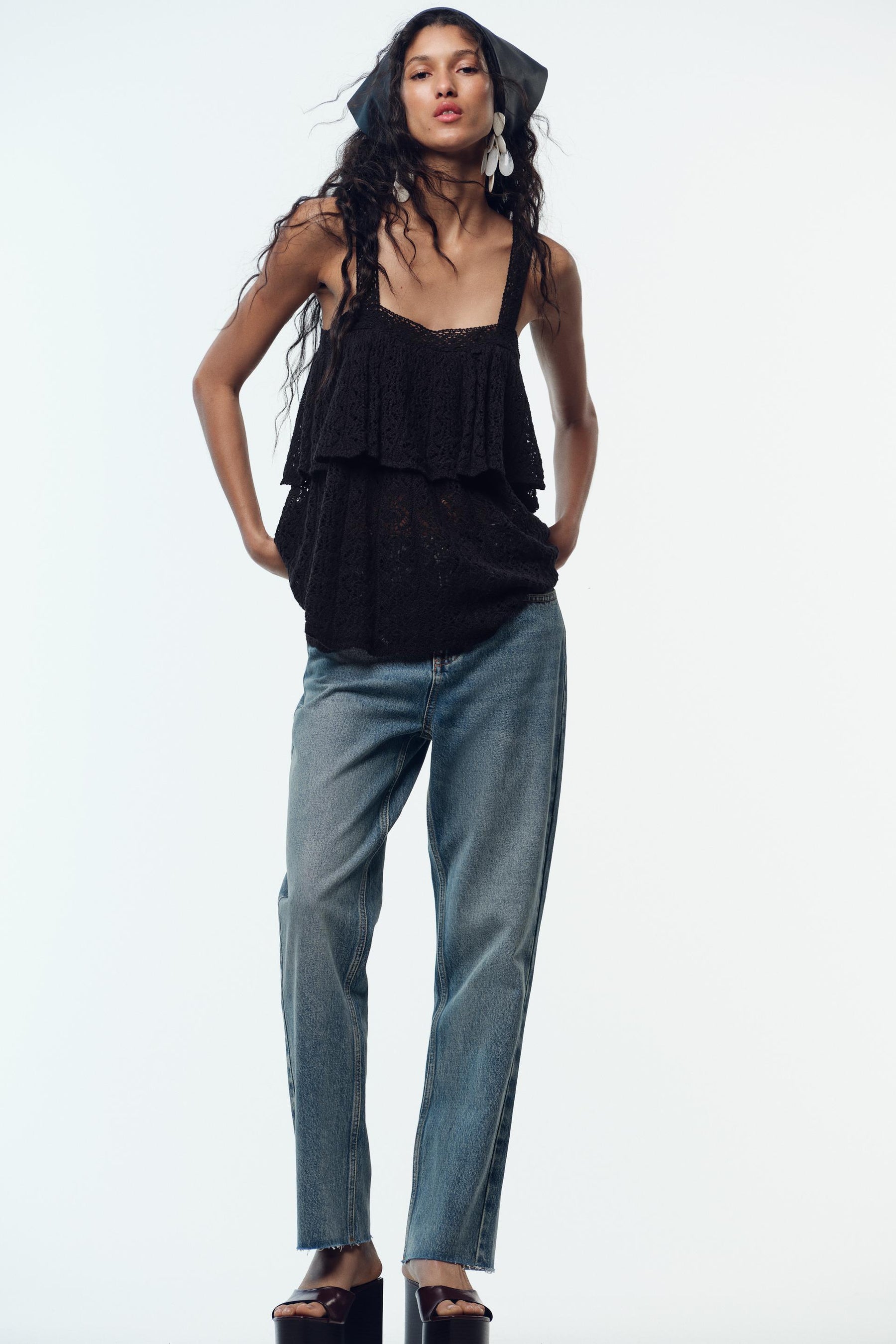 POINTELLE KNIT TOP WITH RUFFLE - Image 1