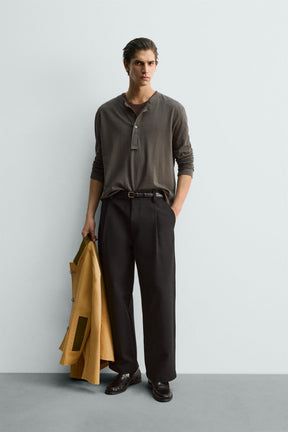 RELAXED FIT HENLEY COLLAR T-SHIRT - Image 1