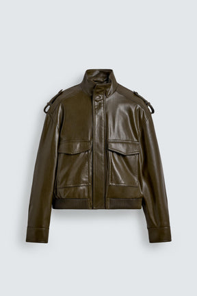 Cropped Faux Leather Jacket