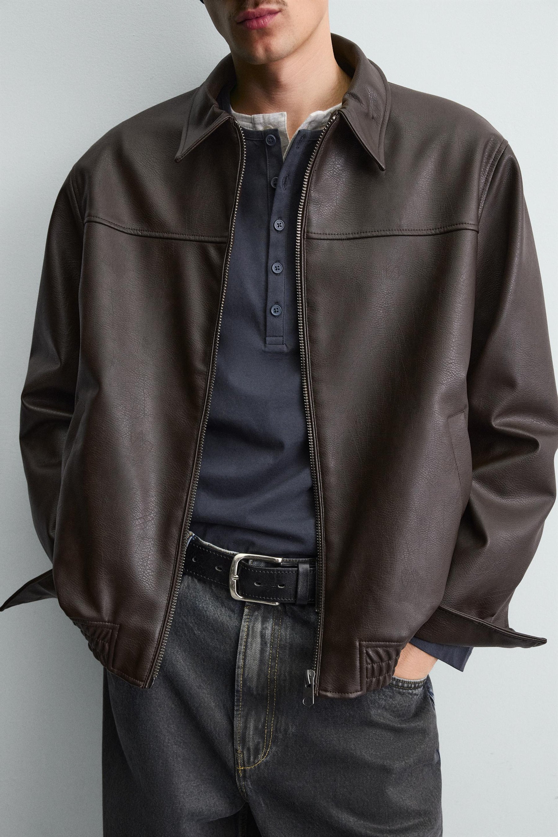 LEATHER EFFECT BOMBER JACKET - Image 5