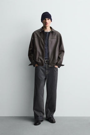 LEATHER EFFECT BOMBER JACKET - Image 1