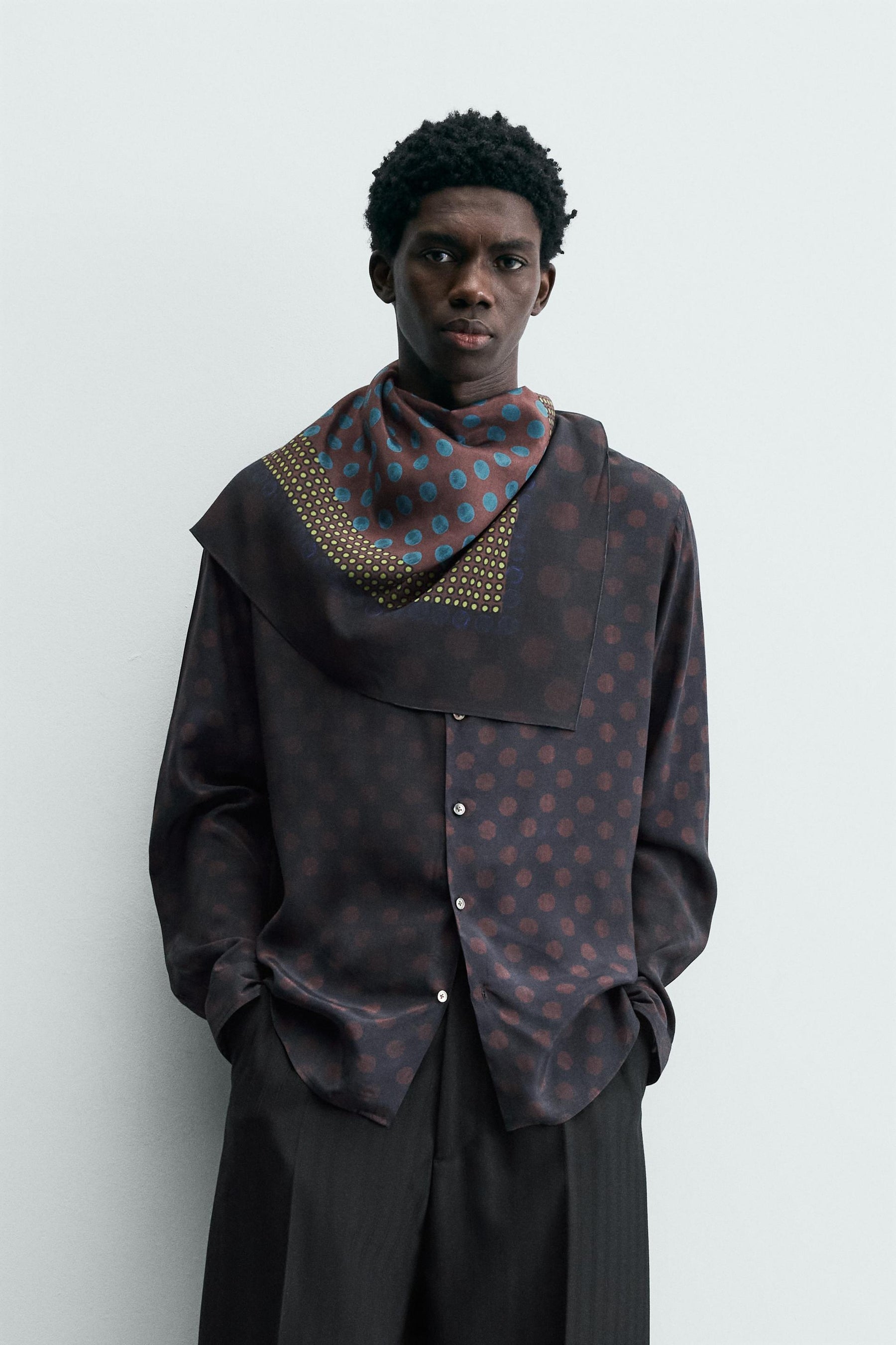 LIMITED EDITION POLKA DOT SCARF FLOWING SHIRT - Image 2