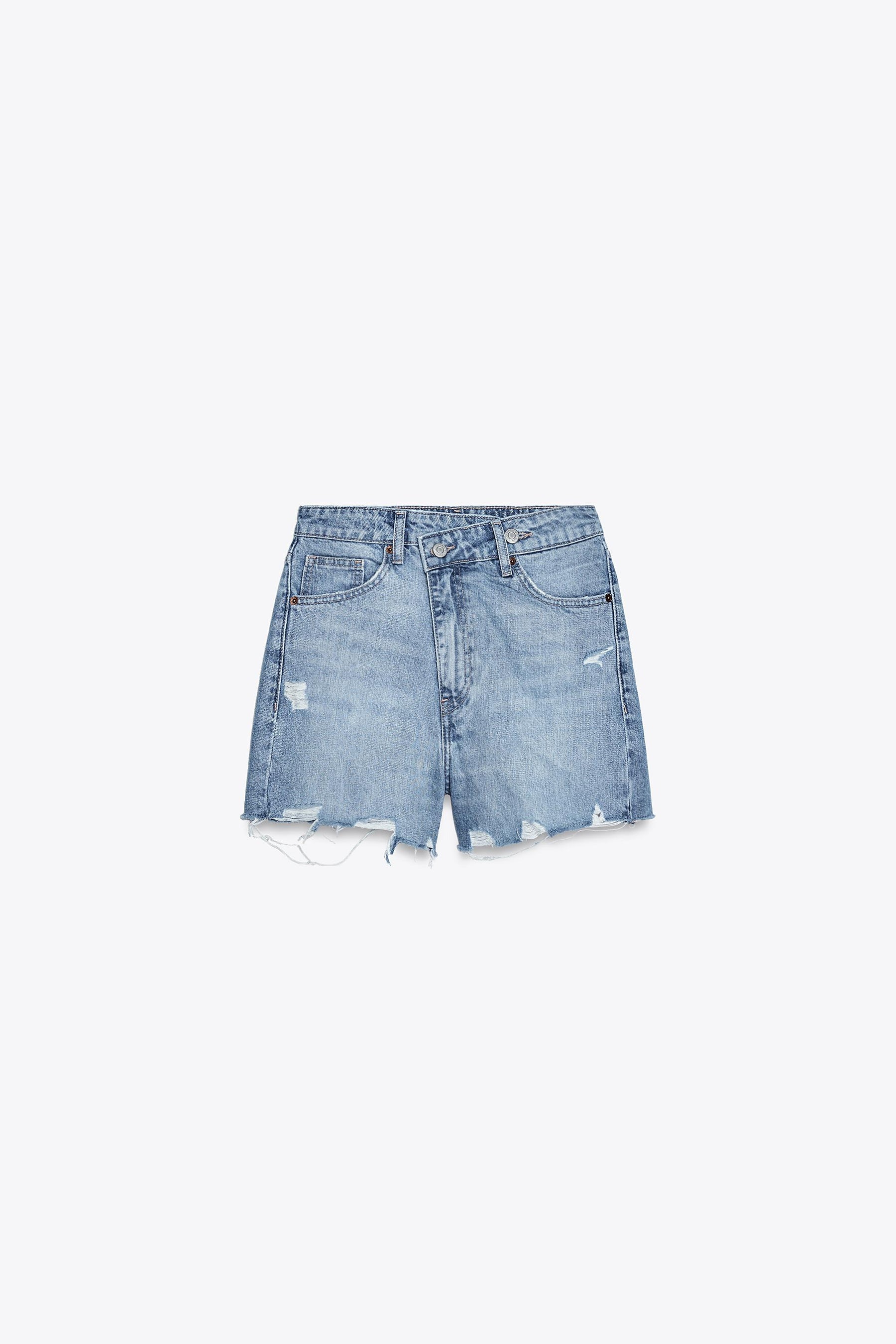 High-waist denim bermuda shorts