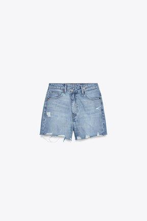 High-waist denim bermuda shorts