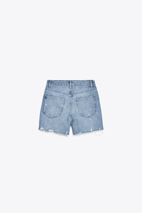 High-waist denim bermuda shorts