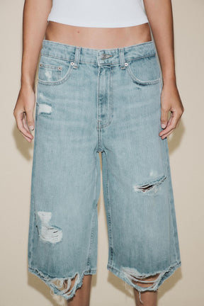 Ripped Denim Bermuda Shorts