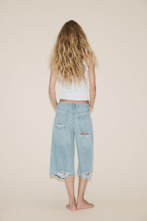 Ripped Denim Bermuda Shorts