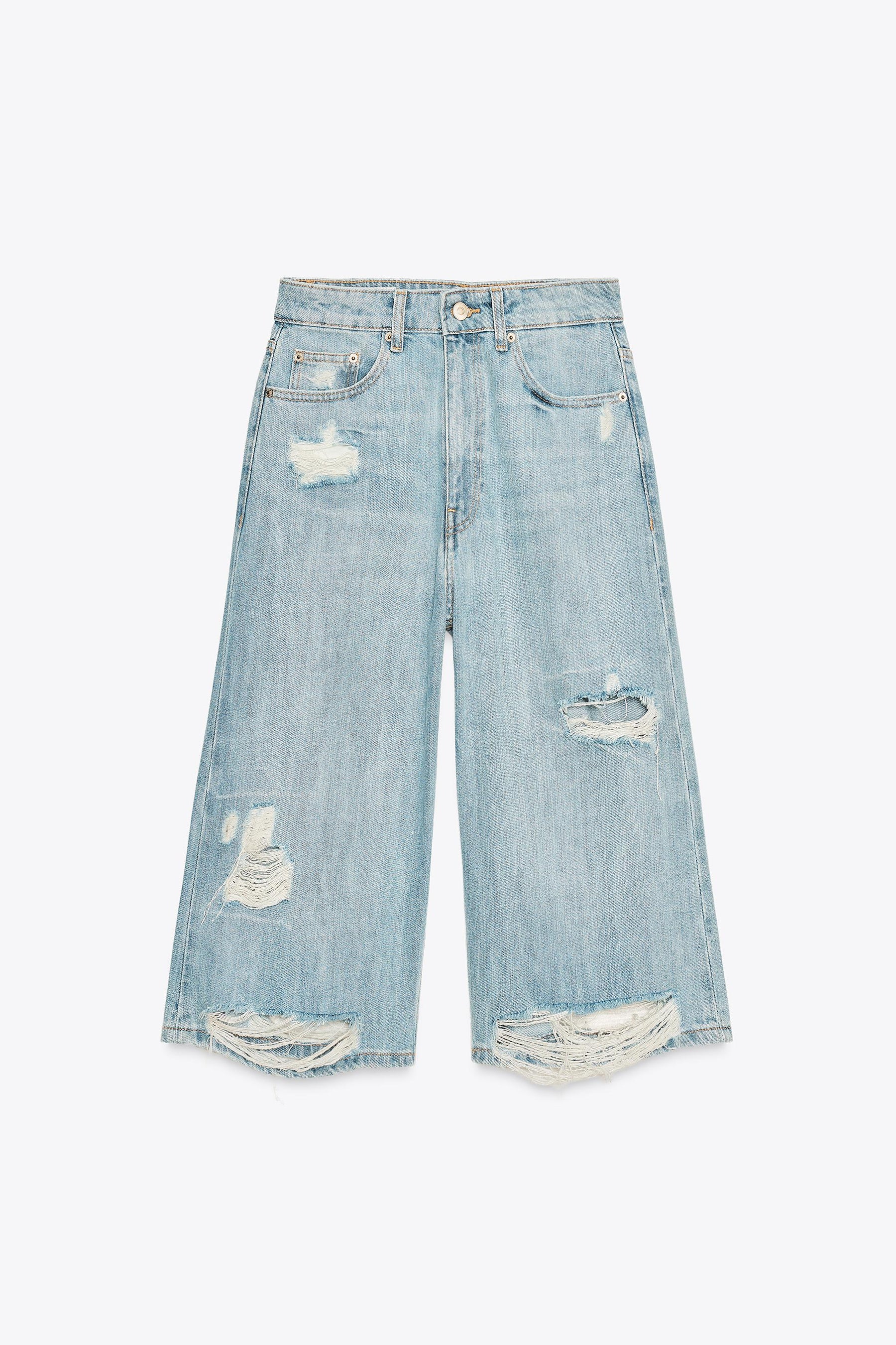 Ripped Denim Bermuda Shorts