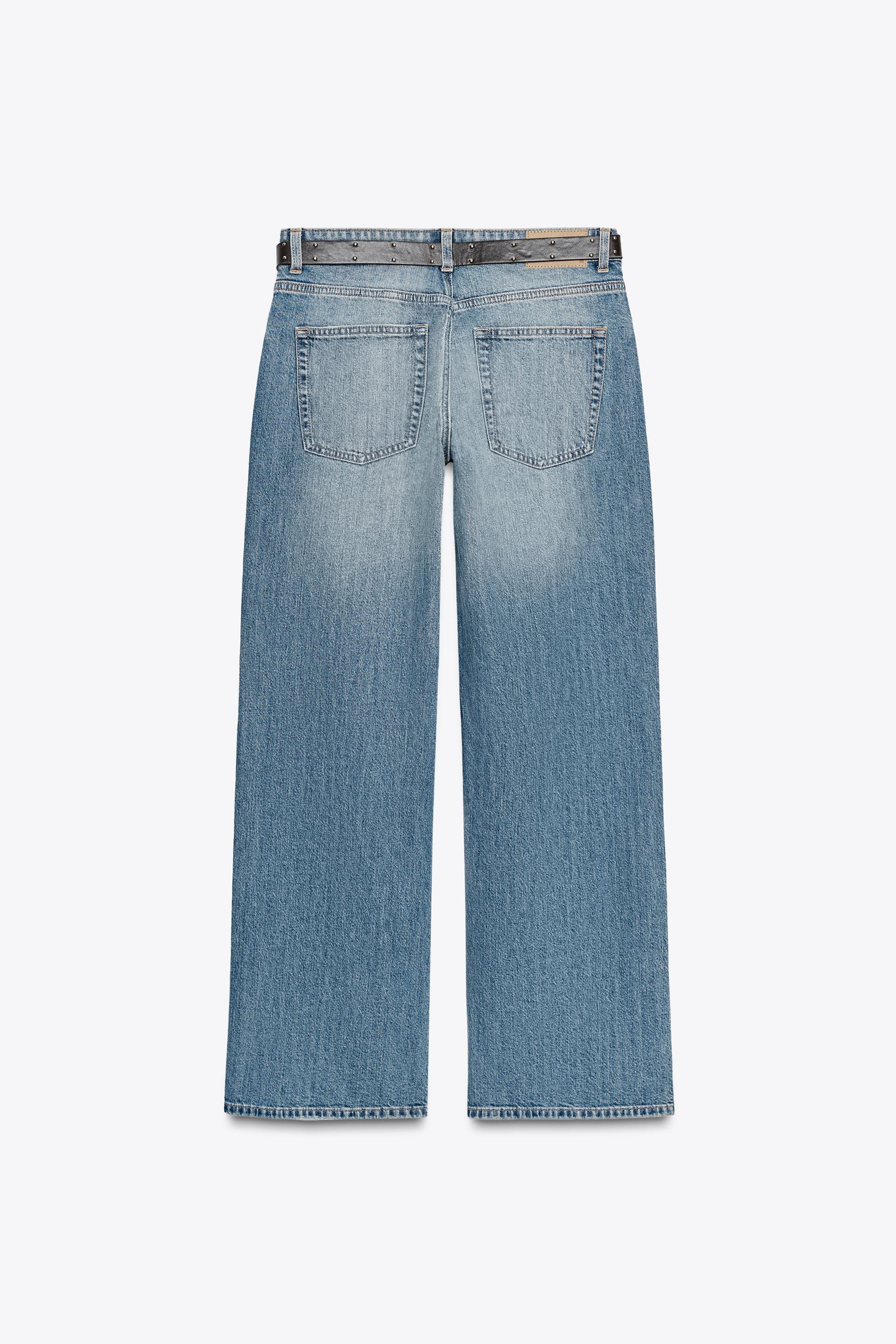 Mid-Waist Belted Straight Jeans