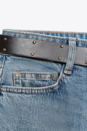 Mid-Waist Belted Straight Jeans