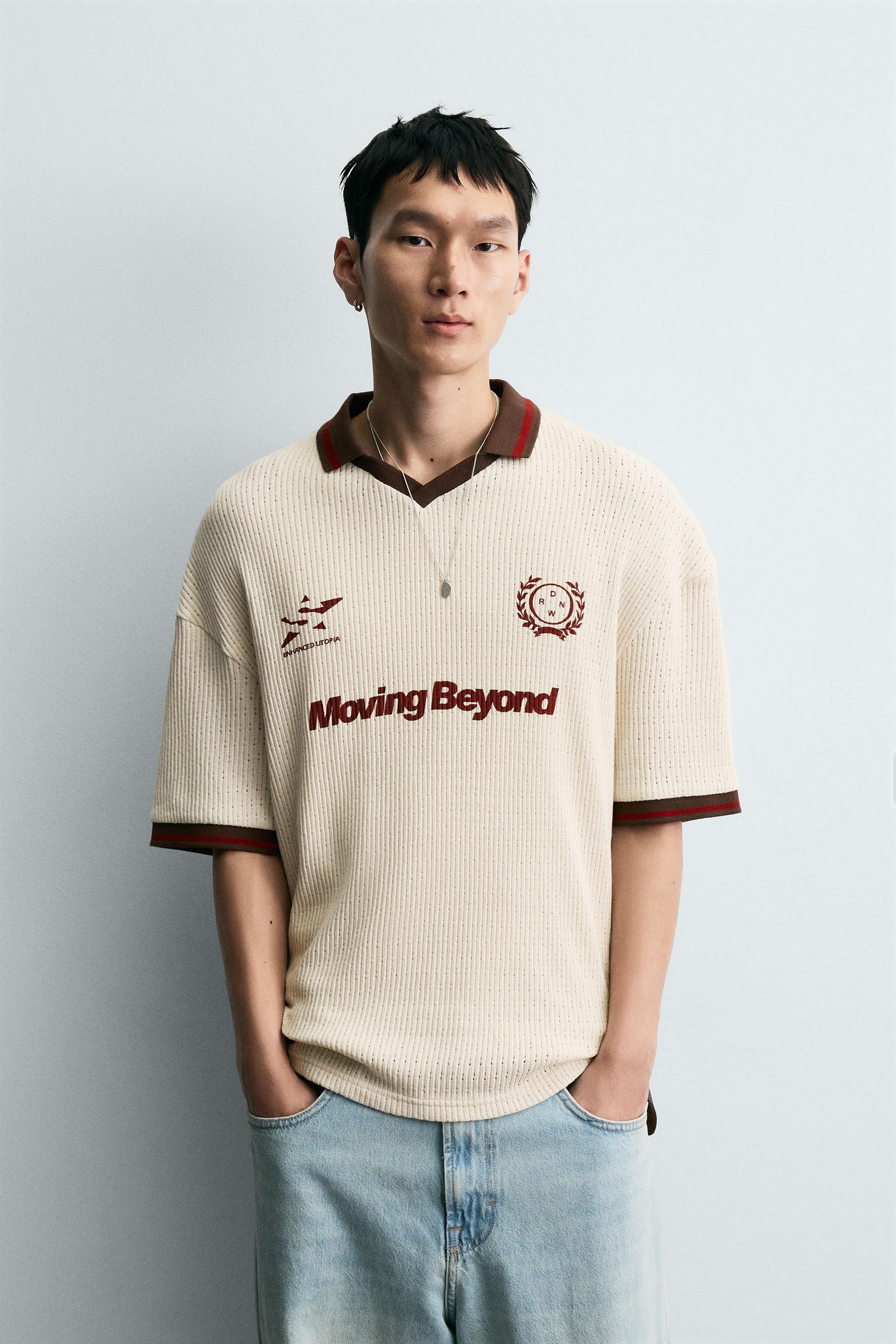 RETRO FOOTBALL TEXTURED POLO SHIRT - Image 2