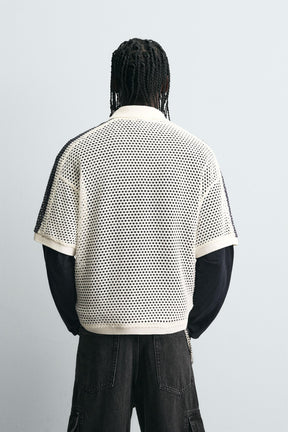 RETRO FOOTBALL OPEN-KNIT POLO SHIRT - Image 3