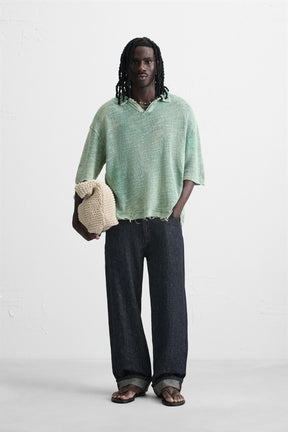 WASHED KNIT POLO SHIRT - Image 1