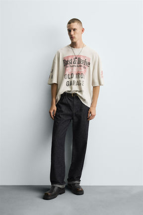 WASHED PRINTED KNIT T-SHIRT - Image 1