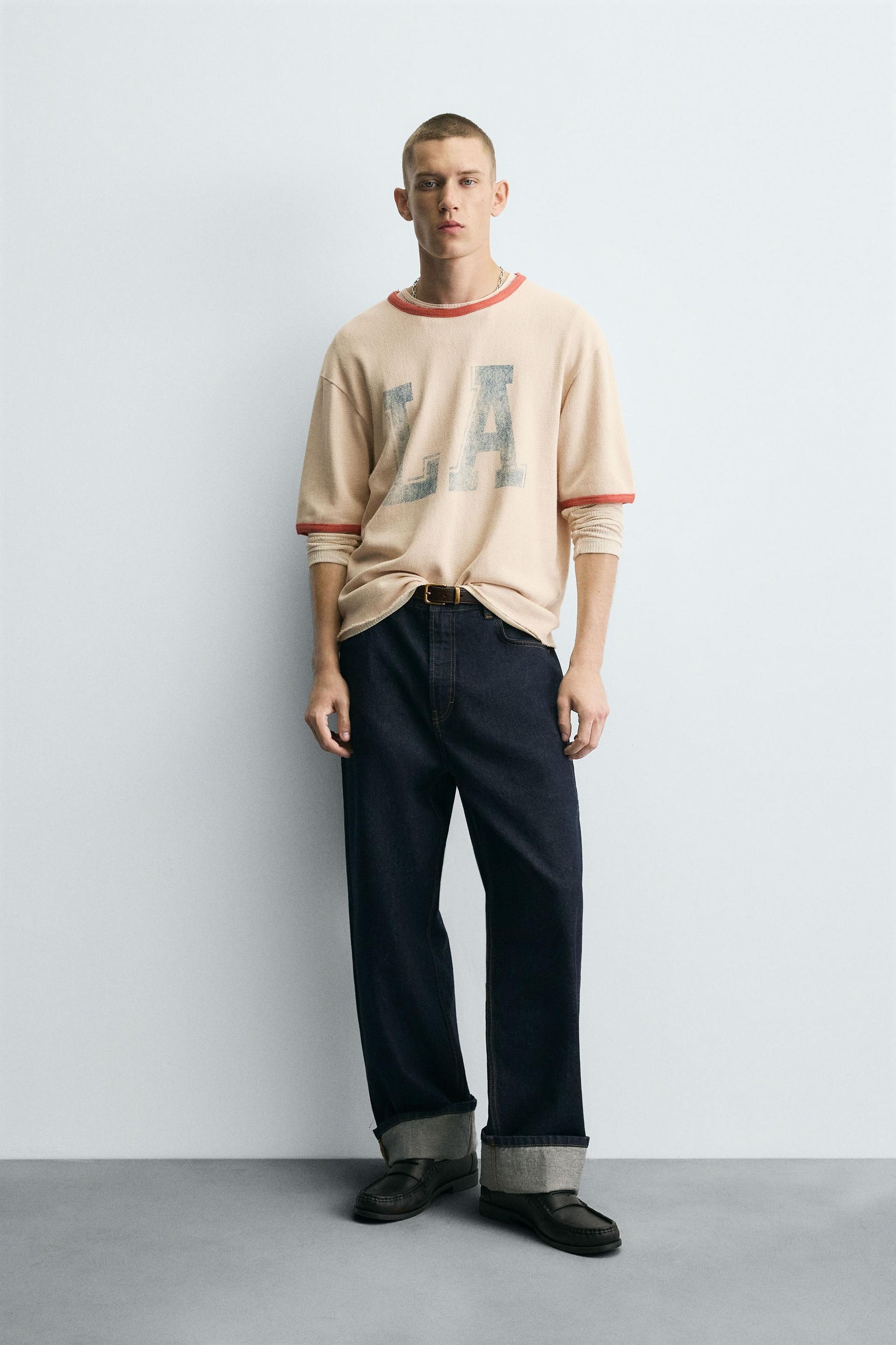 WASHED PRINTED KNIT T-SHIRT - Image 1