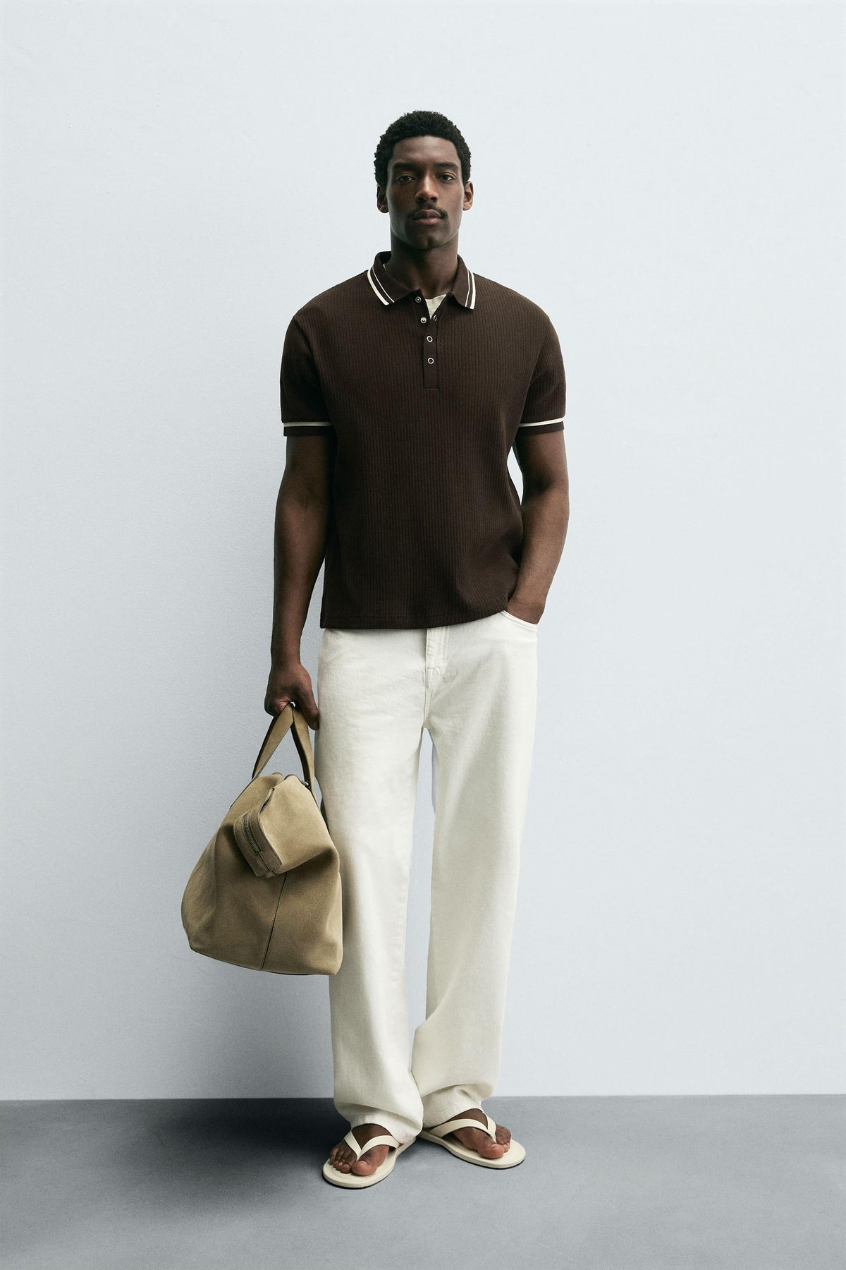 CONTRAST RIBBED POLO SHIRT - Image 1