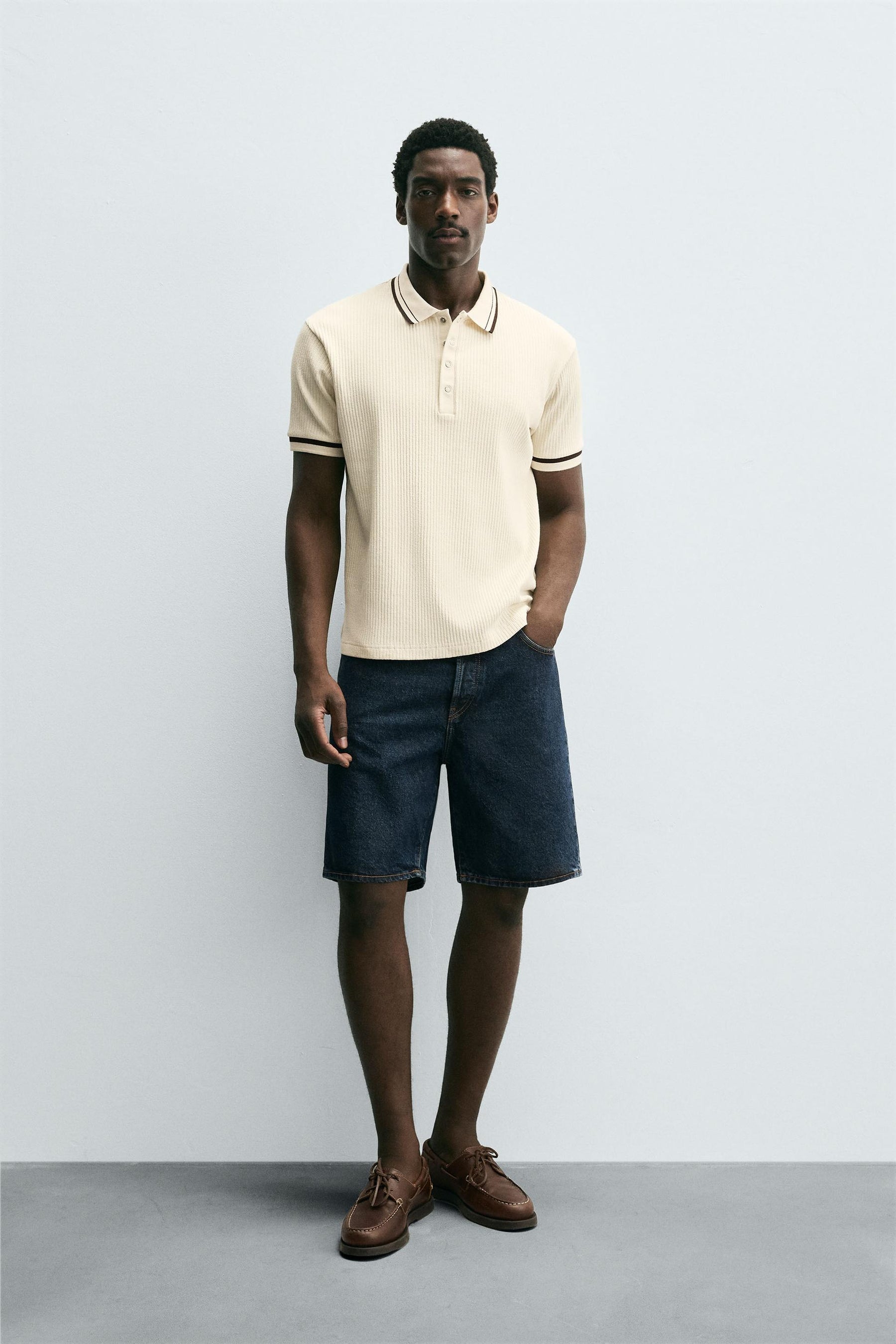 CONTRAST RIBBED POLO SHIRT - Image 1