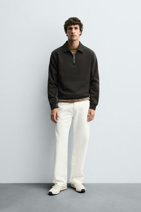 INTERLOCK POLO SWEATSHIRT WITH ZIP - Image 1