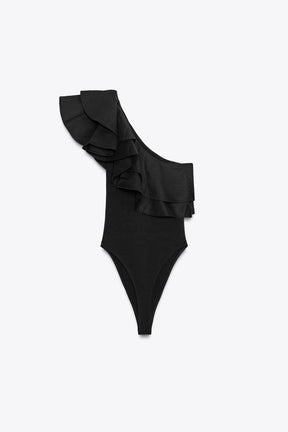 Asymmetric Ruffle Bodysuit