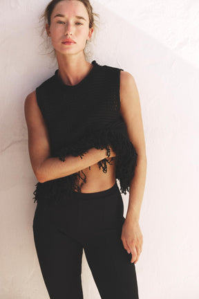 CHECK KNIT TOP WITH FRINGING - Image 2