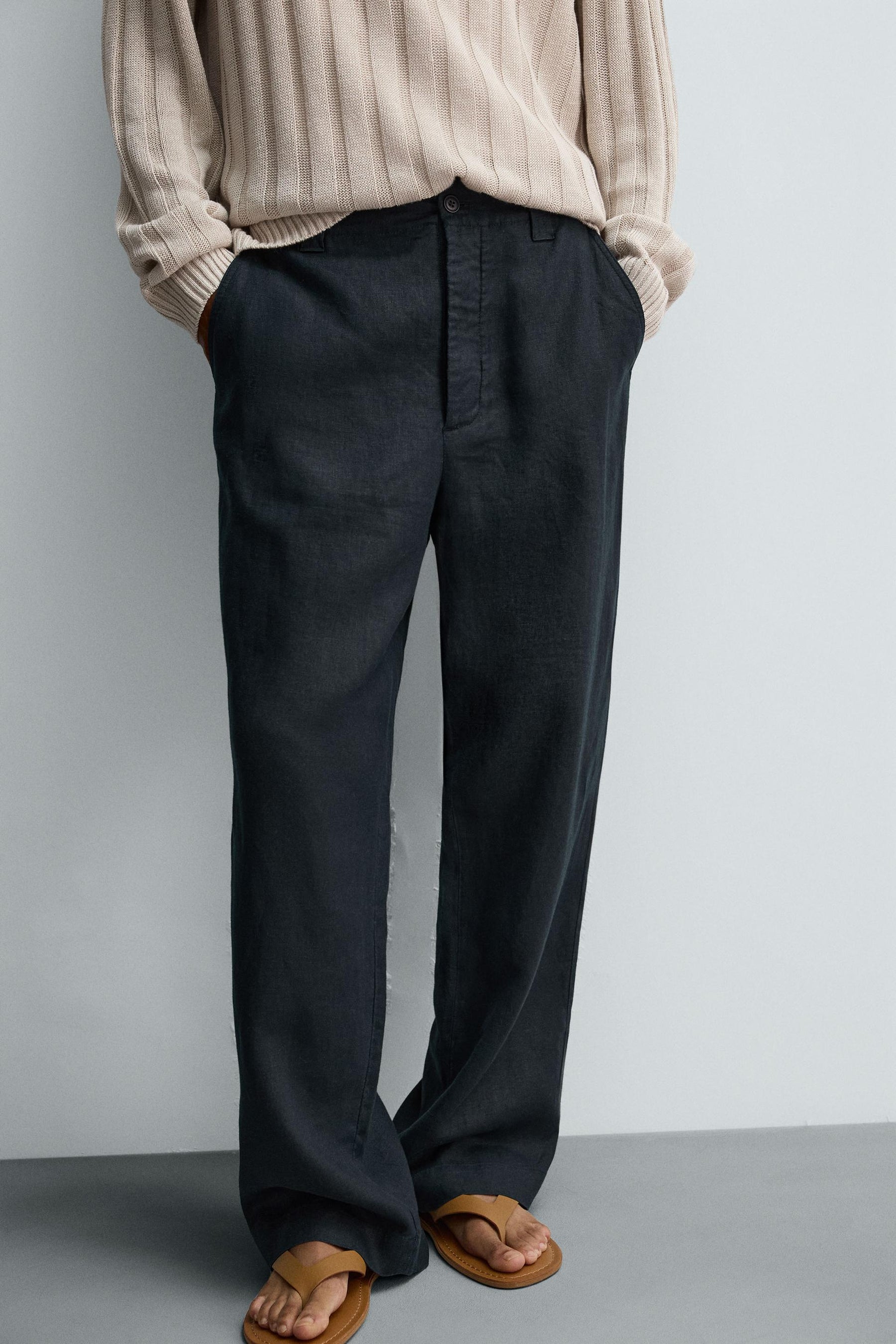 100% LINEN STRAIGHT-LEG TROUSERS - Image 6