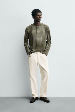 STRIPED HENLEY T-SHIRT - Image 1