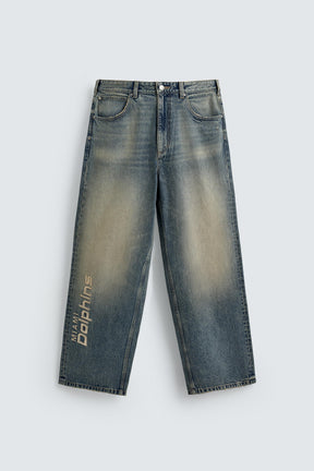 RELAXED FIT EMBROIDERED NFL MIAMI DOLPHINS JEANS - Image 7