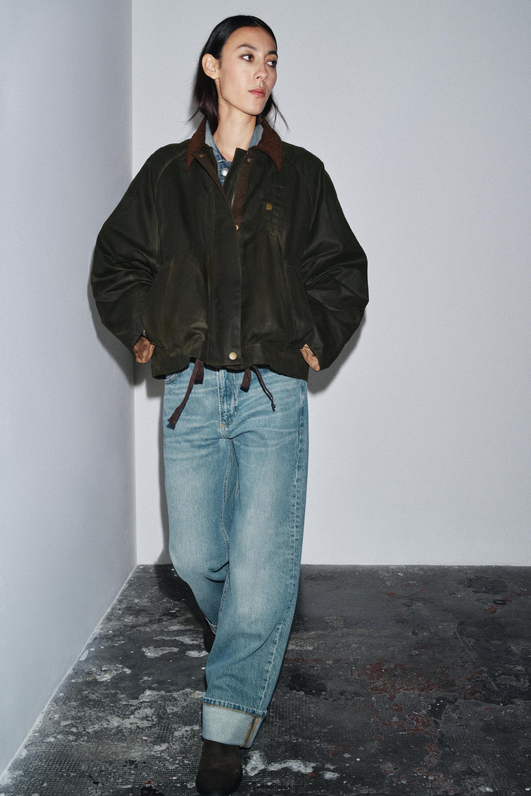 WAXED CONTRAST COLLAR JACKET