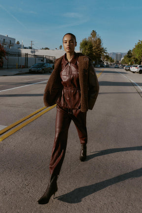 Elastic Waist Faux Leather