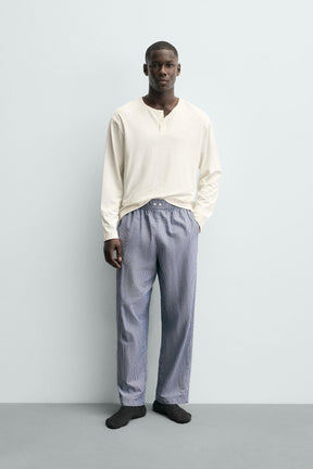 STRIPED COMBINED HENLEY PYJAMA SET - Image 1